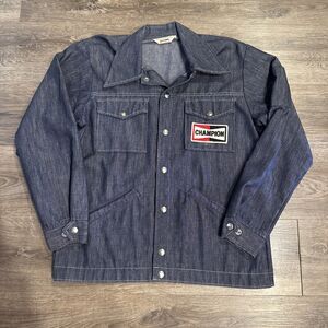 Vintage Champion Official Spark Plug Racing Apparel Denim Jacket Size S Made USA